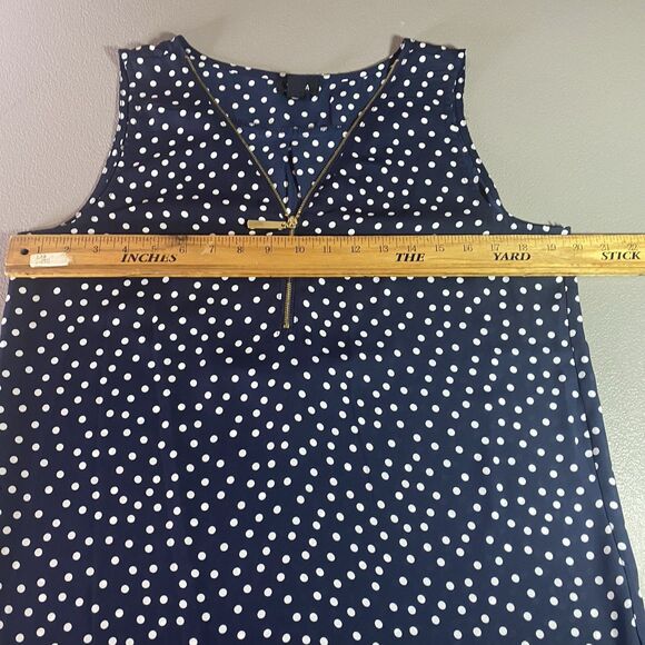 Tacera Sleeveless Blouse Womens Size M Blue White Polka Dot V Neck Zipper Accent - Picture 7 of 11